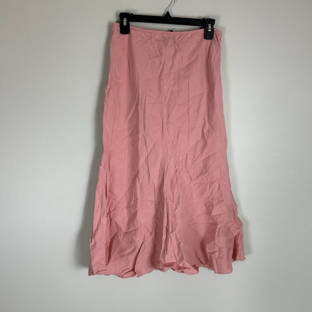 Eileen Fisher XS Midi A-Line Skirt 100% Linen Vintage Y2K Pink Long